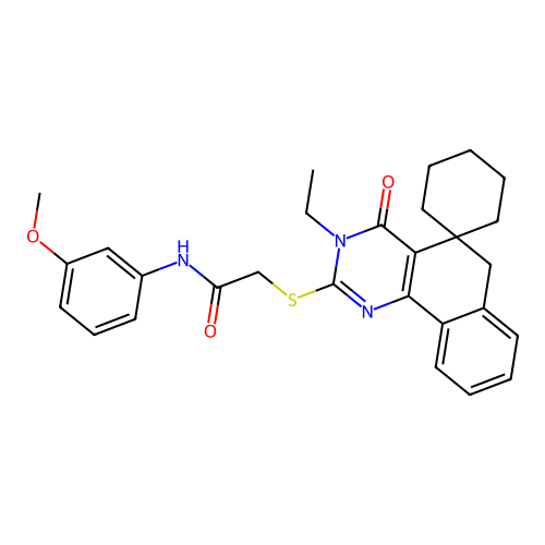 2-((3-ethyl-4-oxo-4,6-dihydro-3H-spiro[benzo[h]quinazoline-5,1'-cyclohexan]-2-yl)thio)-N-(3-methoxyphenyl)acetamide structure