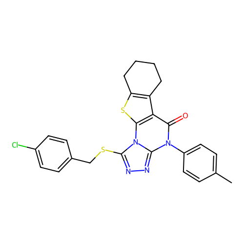 1-((4-chlorobenzyl)thio)-4-(p-tolyl)-6,7,8,9-tetrahydrobenzo[4,5]thieno[3,2-e][1,2,4]triazolo[4,3-a]pyrimidin-5(4H)-one structure