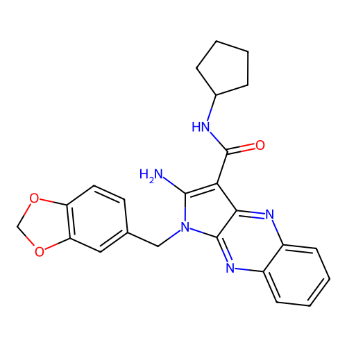 2-amino-1-(1,3-benzodioxol-5-ylmethyl)-N-cyclopentyl-1H-pyrrolo[2,3-b]quinoxaline-3-carboxamide structure