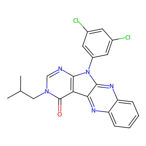11-(3,5-dichlorophenyl)-3-isobutyl-3H-pyrimido[5',4':4,5]pyrrolo[2,3-b]quinoxalin-4(11H)-one structure