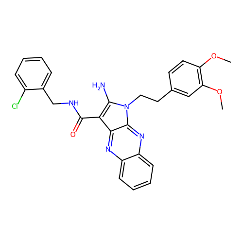 2-amino-N-(2-chlorobenzyl)-1-(3,4-dimethoxyphenethyl)-1H-pyrrolo[2,3-b]quinoxaline-3-carboxamide structure