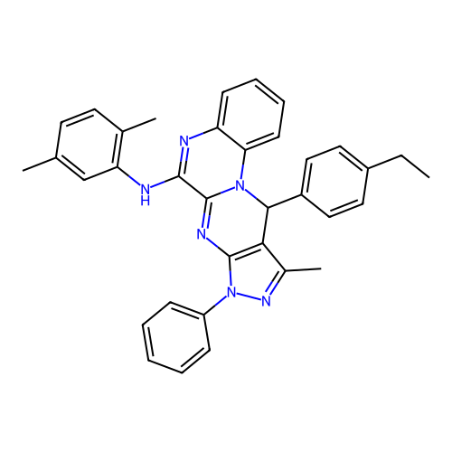 N-(2,5-dimethylphenyl)-11-(4-ethylphenyl)-10-methyl-8-phenyl-8,11-dihydropyrazolo[3',4':4,5]pyrimido[1,2-a]quinoxalin-6-amine structure