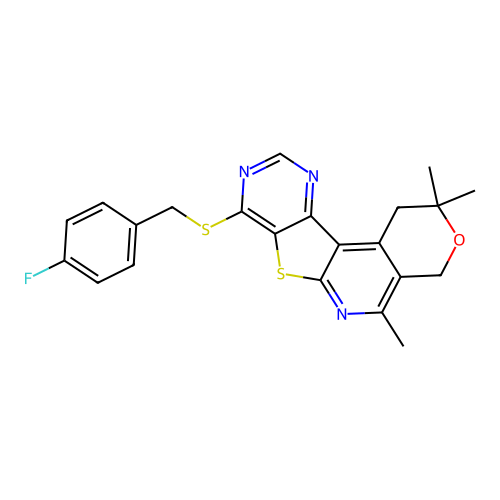 4-FLUOROBENZYL (2,2,5-TRIMETHYL-1,4-DIHYDRO-2H-PYRANO[4'',3'':4',5']PYRIDO[3',2':4,5]THIENO[3,2-D]PYRIMIDIN-8-YL) SULFIDE structure