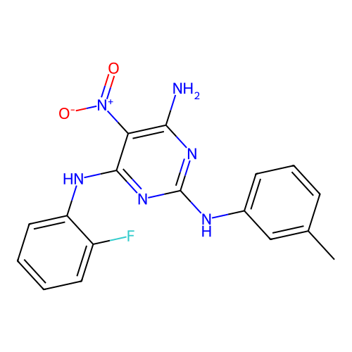 N~4~-(2-fluorophenyl)-N~2~-(3-methylphenyl)-5-nitropyrimidine-2,4,6-triamine structure