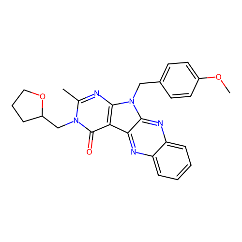 11-(4-methoxybenzyl)-2-methyl-3-((tetrahydrofuran-2-yl)methyl)-3H-pyrimido[5',4':4,5]pyrrolo[2,3-b]quinoxalin-4(11H)-one structure