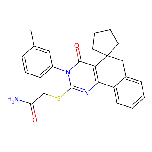 2-((4-oxo-3-(m-tolyl)-4,6-dihydro-3H-spiro[benzo[h]quinazoline-5,1'-cyclopentan]-2-yl)thio)acetamide structure