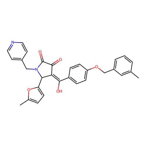(4E)-4-[hydroxy-[4-[(3-methylphenyl)methoxy]phenyl]methylidene]-5-(5-methylfuran-2-yl)-1-(pyridin-4-ylmethyl)pyrrolidine-2,3-dione structure