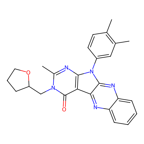 11-(3,4-dimethylphenyl)-2-methyl-3-((tetrahydrofuran-2-yl)methyl)-3H-pyrimido[5',4':4,5]pyrrolo[2,3-b]quinoxalin-4(11H)-one structure