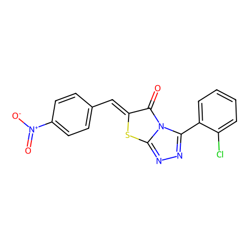 (Z)-3-(2-chlorophenyl)-6-(4-nitrobenzylidene)thiazolo[2,3-c][1,2,4]triazol-5(6H)-one structure