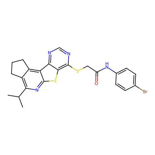 N-(4-bromophenyl)-2-((4-isopropyl-2,3-dihydro-1H-cyclopenta[4',5']pyrido[3',2':4,5]thieno[3,2-d]pyrimidin-7-yl)thio)acetamide structure