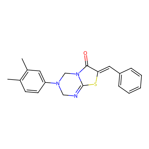 (7Z)-7-benzylidene-3-(3,4-dimethylphenyl)-2,4-dihydro-[1,3]thiazolo[3,2-a][1,3,5]triazin-6-one structure