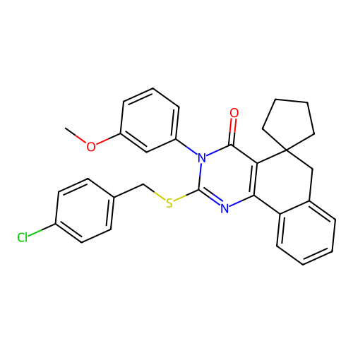 2-((4-chlorobenzyl)thio)-3-(3-methoxyphenyl)-3H-spiro[benzo[h]quinazoline-5,1'-cyclopentan]-4(6H)-one structure