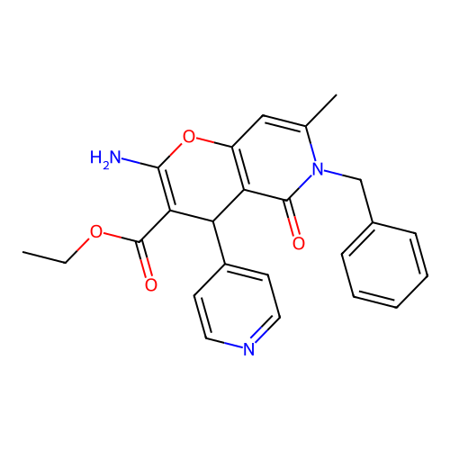 ethyl 2-amino-6-benzyl-7-methyl-5-oxo-4-(pyridin-4-yl)-5,6-dihydro-4H-pyrano[3,2-c]pyridine-3-carboxylate structure
