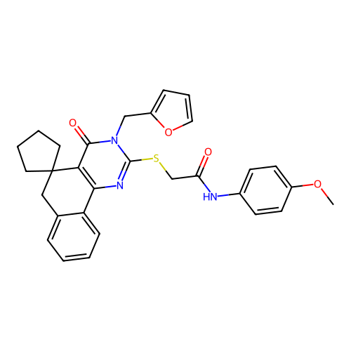 2-((3-(furan-2-ylmethyl)-4-oxo-4,6-dihydro-3H-spiro[benzo[h]quinazoline-5,1'-cyclopentan]-2-yl)thio)-N-(4-methoxyphenyl)acetamide structure