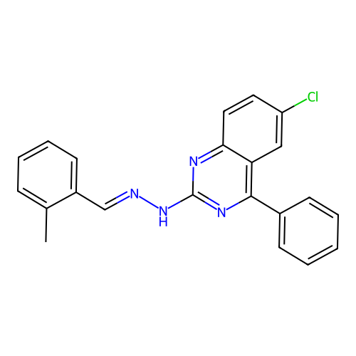 (E)-6-chloro-2-(2-(2-methylbenzylidene)hydrazinyl)-4-phenylquinazoline structure