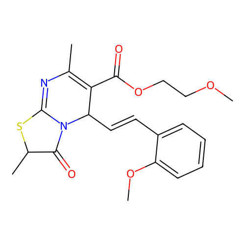 2-methoxyethyl 5-[(E)-2-(2-methoxyphenyl)ethenyl]-2,7-dimethyl-3-oxo-2,3-dihydro-5H-[1,3]thiazolo[3,2-a]pyrimidine-6-carboxylate structure