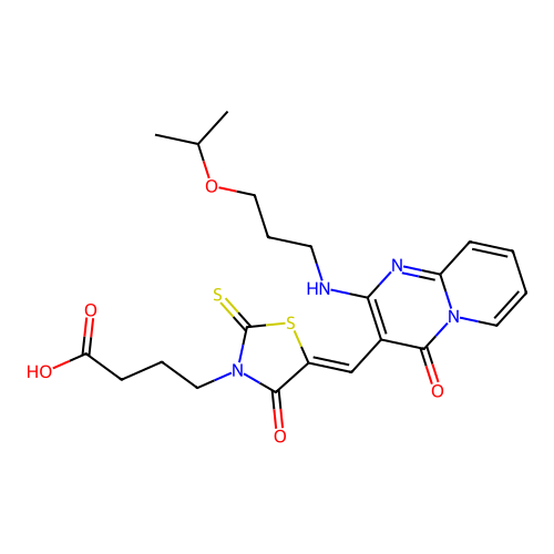(Z)-4-(5-((2-((3-isopropoxypropyl)amino)-4-oxo-4H-pyrido[1,2-a]pyrimidin-3-yl)methylene)-4-oxo-2-thioxothiazolidin-3-yl)butanoic acid structure