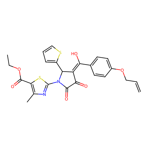 ethyl 2-(3-(4-(allyloxy)benzoyl)-4-hydroxy-5-oxo-2-(thiophen-2-yl)-2,5-dihydro-1H-pyrrol-1-yl)-4-methylthiazole-5-carboxylate structure