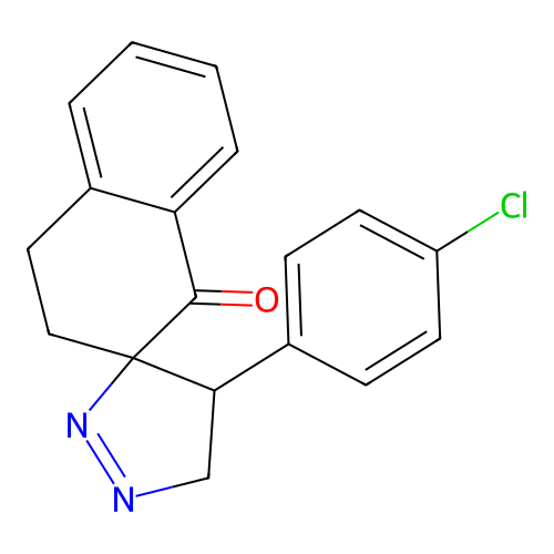 4'-(4-chlorophenyl)-3,4,4',5'-tetrahydro-1H-spiro[naphthalene-2,3'-pyrazol]-1-one structure