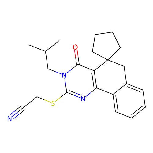 2-((3-isobutyl-4-oxo-4,6-dihydro-3H-spiro[benzo[h]quinazoline-5,1'-cyclopentan]-2-yl)thio)acetonitrile structure