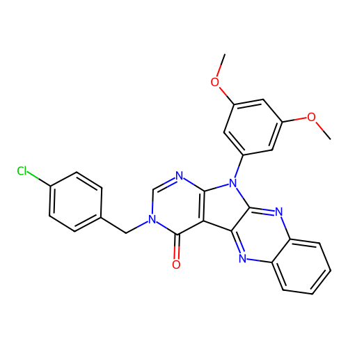 3-(4-chlorobenzyl)-11-(3,5-dimethoxyphenyl)-3H-pyrimido[5',4':4,5]pyrrolo[2,3-b]quinoxalin-4(11H)-one structure