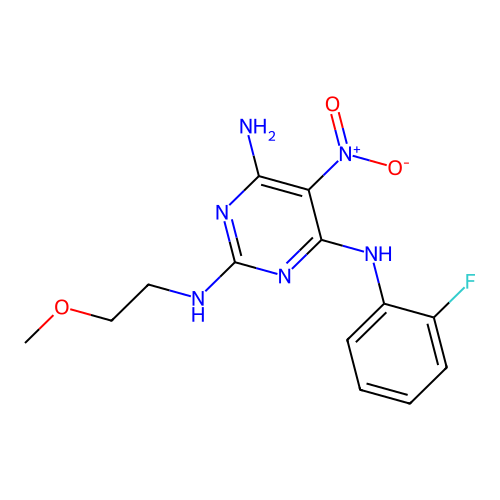 {6-Amino-2-[(2-methoxyethyl)amino]-5-nitropyrimidin-4-yl}(2-fluorophenyl)amine structure