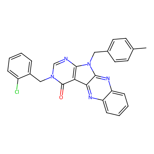 3-(2-chlorobenzyl)-11-(4-methylbenzyl)-3H-pyrimido[5',4':4,5]pyrrolo[2,3-b]quinoxalin-4(11H)-one structure