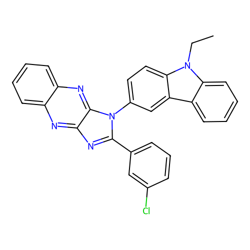 2-(3-chlorophenyl)-1-(9-ethyl-9H-carbazol-3-yl)-1H-imidazo[4,5-b]quinoxaline structure