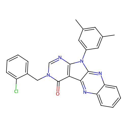 3-(2-chlorobenzyl)-11-(3,5-dimethylphenyl)-3H-pyrimido[5',4':4,5]pyrrolo[2,3-b]quinoxalin-4(11H)-one structure