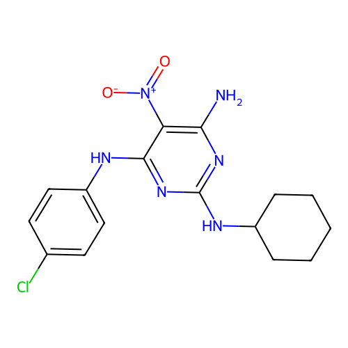 [6-Amino-2-(cyclohexylamino)-5-nitropyrimidin-4-yl](4-chlorophenyl)amine structure