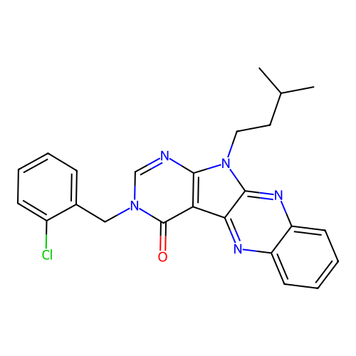 3-(2-chlorobenzyl)-11-isopentyl-3H-pyrimido[5',4':4,5]pyrrolo[2,3-b]quinoxalin-4(11H)-one structure