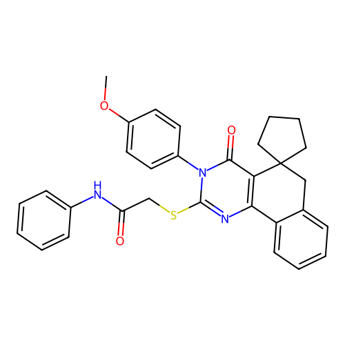2-((3-(4-methoxyphenyl)-4-oxo-4,6-dihydro-3H-spiro[benzo[h]quinazoline-5,1'-cyclopentan]-2-yl)thio)-N-phenylacetamide structure