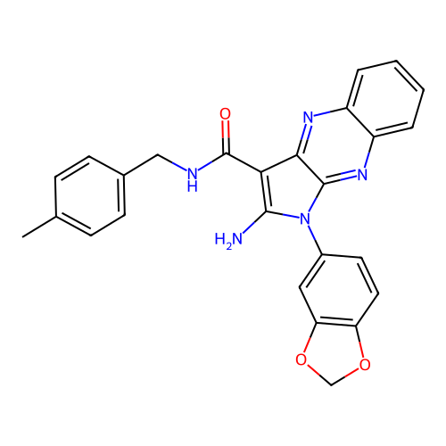 2-amino-1-(1,3-benzodioxol-5-yl)-N-(4-methylbenzyl)-1H-pyrrolo[2,3-b]quinoxaline-3-carboxamide structure