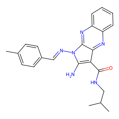 (E)-2-amino-N-isobutyl-1-((4-methylbenzylidene)amino)-1H-pyrrolo[2,3-b]quinoxaline-3-carboxamide structure
