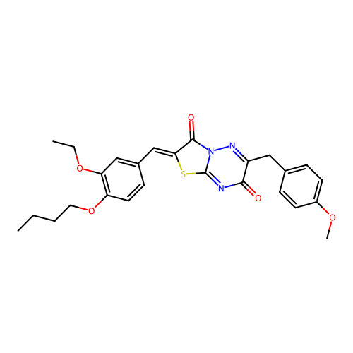 (2Z)-2-[(4-butoxy-3-ethoxyphenyl)methylidene]-6-[(4-methoxyphenyl)methyl]-[1,3]thiazolo[3,2-b][1,2,4]triazine-3,7-dione structure