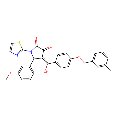 (4E)-4-(hydroxy{4-[(3-methylbenzyl)oxy]phenyl}methylidene)-5-(3-methoxyphenyl)-1-(1,3-thiazol-2-yl)pyrrolidine-2,3-dione structure
