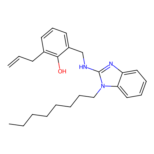 2-{[(1-octyl-1H-benzimidazol-2-yl)amino]methyl}-6-(prop-2-en-1-yl)phenol structure