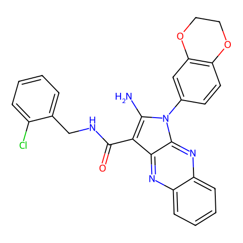 2-amino-N-(2-chlorobenzyl)-1-(2,3-dihydro-1,4-benzodioxin-6-yl)-1H-pyrrolo[2,3-b]quinoxaline-3-carboxamide structure