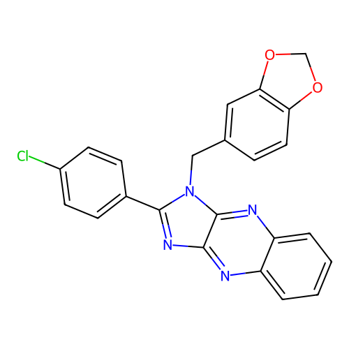 1-(1,3-benzodioxol-5-ylmethyl)-2-(4-chlorophenyl)-1H-imidazo[4,5-b]quinoxaline structure
