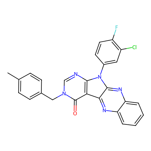 11-(3-chloro-4-fluorophenyl)-3-(4-methylbenzyl)-3H-pyrimido[5',4':4,5]pyrrolo[2,3-b]quinoxalin-4(11H)-one structure