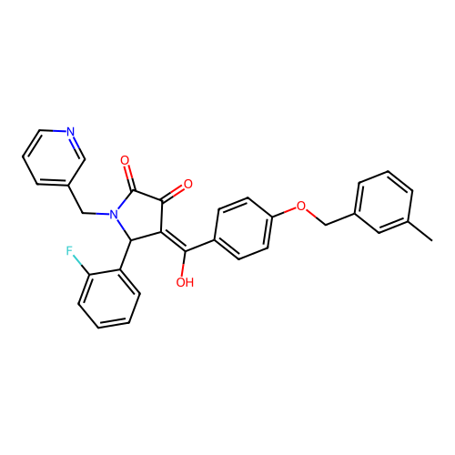 (4E)-5-(2-fluorophenyl)-4-(hydroxy{4-[(3-methylbenzyl)oxy]phenyl}methylidene)-1-(pyridin-3-ylmethyl)pyrrolidine-2,3-dione structure
