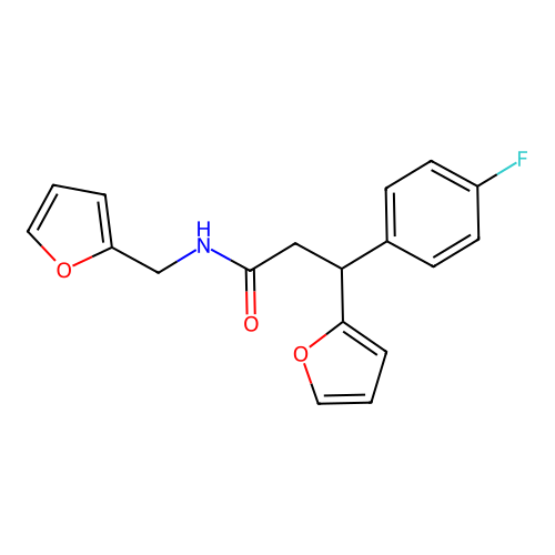 3-(4-fluorophenyl)-3-(furan-2-yl)-N-(furan-2-ylmethyl)propanamide structure
