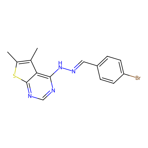 4-[(2E)-2-(4-bromobenzylidene)hydrazinyl]-5,6-dimethylthieno[2,3-d]pyrimidine structure