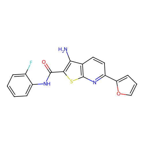 3-amino-N-(2-fluorophenyl)-6-(2-furanyl)-2-thieno[2,3-b]pyridinecarboxamide structure