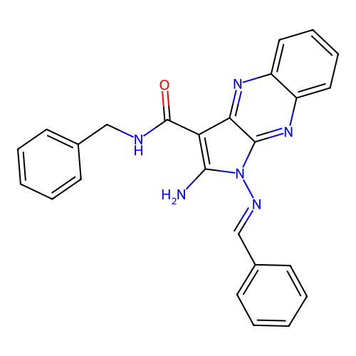 (E)-2-amino-N-benzyl-1-(benzylideneamino)-1H-pyrrolo[2,3-b]quinoxaline-3-carboxamide structure