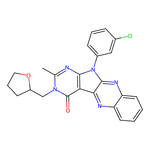 11-(3-chlorophenyl)-2-methyl-3-((tetrahydrofuran-2-yl)methyl)-3H-pyrimido[5',4':4,5]pyrrolo[2,3-b]quinoxalin-4(11H)-one structure