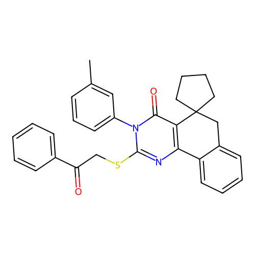 2-((2-oxo-2-phenylethyl)thio)-3-(m-tolyl)-3H-spiro[benzo[h]quinazoline-5,1'-cyclopentan]-4(6H)-one structure