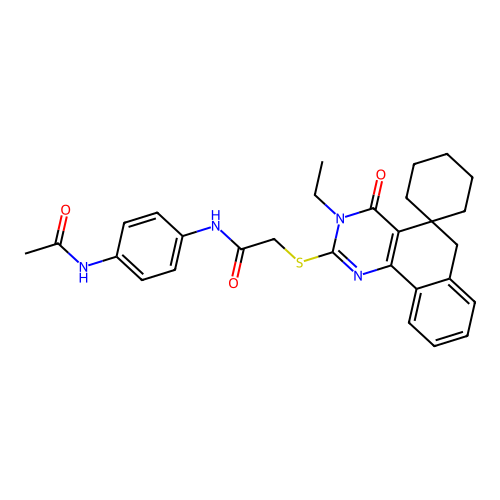 N-(4-acetamidophenyl)-2-((3-ethyl-4-oxo-4,6-dihydro-3H-spiro[benzo[h]quinazoline-5,1'-cyclohexan]-2-yl)thio)acetamide structure