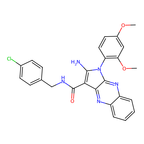 2-amino-N-(4-chlorobenzyl)-1-(2,4-dimethoxyphenyl)-1H-pyrrolo[2,3-b]quinoxaline-3-carboxamide structure