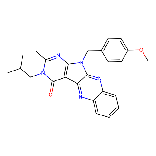 3-isobutyl-11-(4-methoxybenzyl)-2-methyl-3H-pyrimido[5',4':4,5]pyrrolo[2,3-b]quinoxalin-4(11H)-one structure